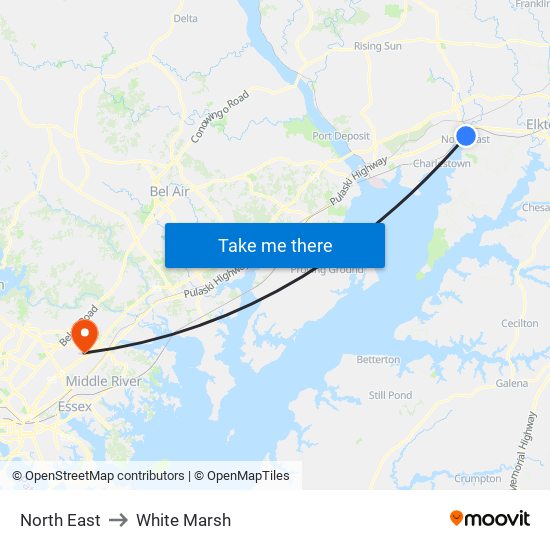 North East to White Marsh map