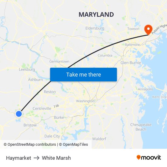 Haymarket to White Marsh map