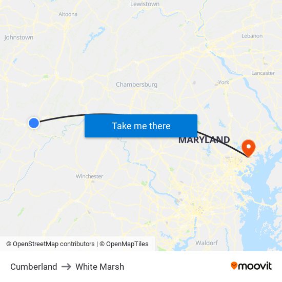 Cumberland to White Marsh map