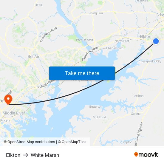 Elkton to White Marsh map