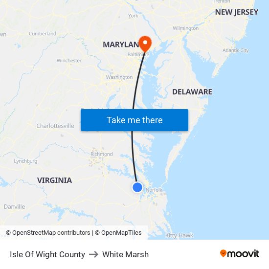 Isle Of Wight County to White Marsh map