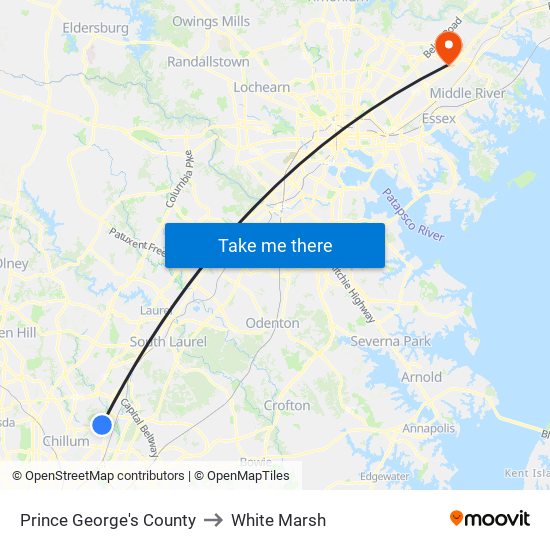 Prince George's County to White Marsh map