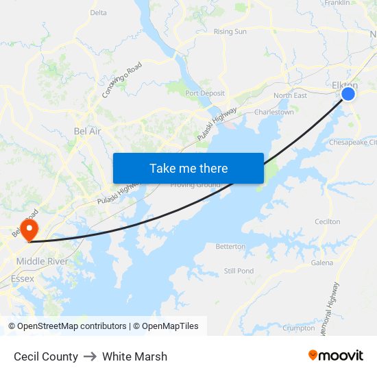 Cecil County to White Marsh map