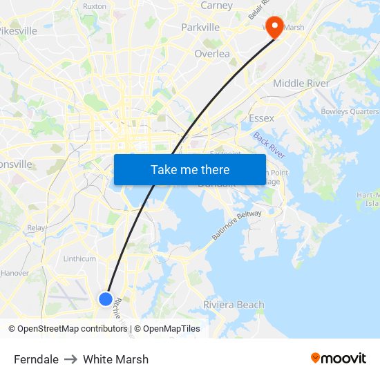 Ferndale to White Marsh map