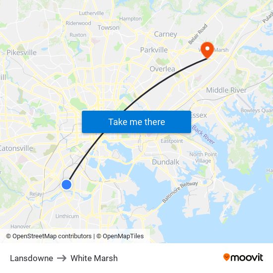 Lansdowne to White Marsh map