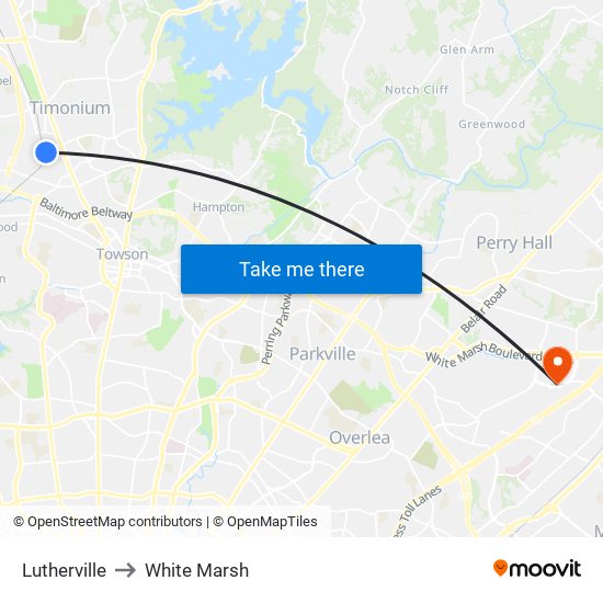 Lutherville to White Marsh map