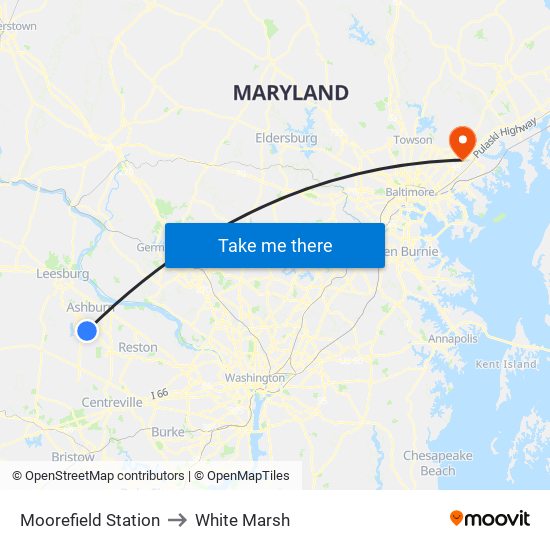 Moorefield Station to White Marsh map