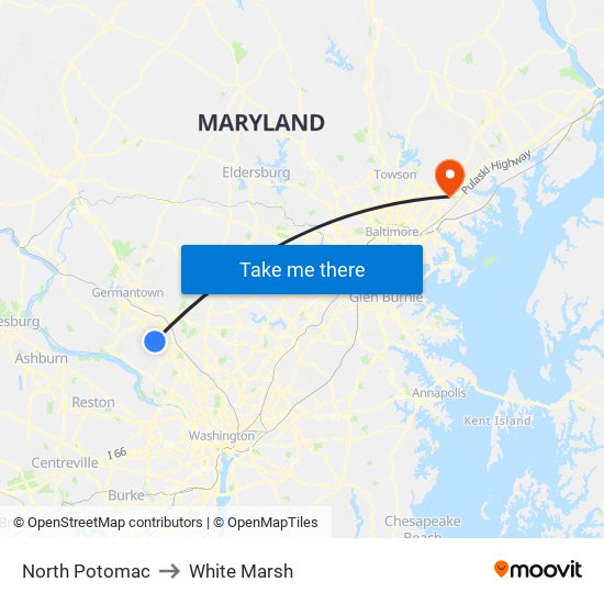 North Potomac to White Marsh map