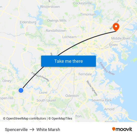 Spencerville to White Marsh map