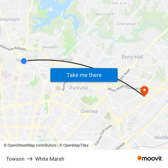Towson to White Marsh map