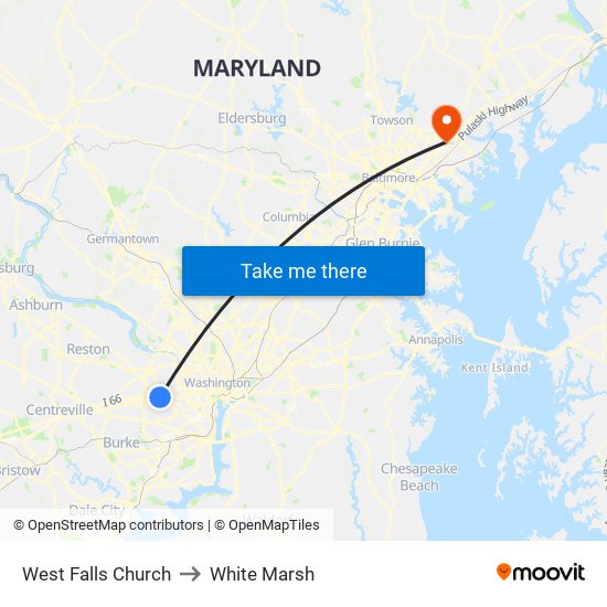 West Falls Church to White Marsh map