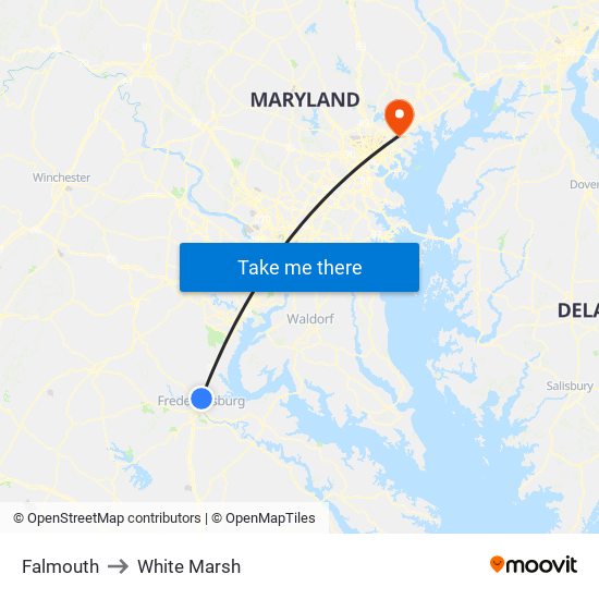 Falmouth to White Marsh map