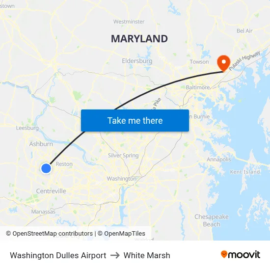 Washington Dulles Airport to White Marsh map