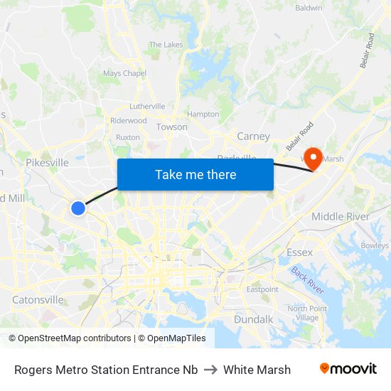 Rogers Metro Station Entrance Nb to White Marsh map