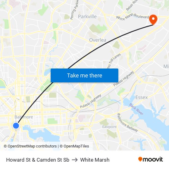 Howard St & Camden St Sb to White Marsh map