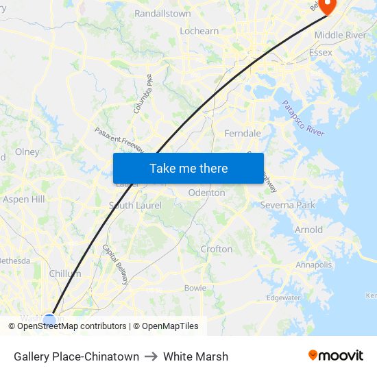 Gallery Place-Chinatown to White Marsh map