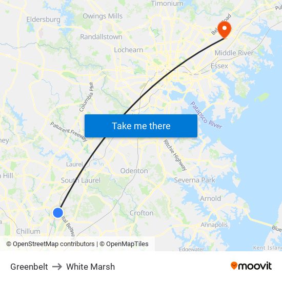 Greenbelt to White Marsh map