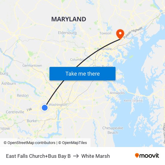 East Falls Church+Bus Bay B to White Marsh map