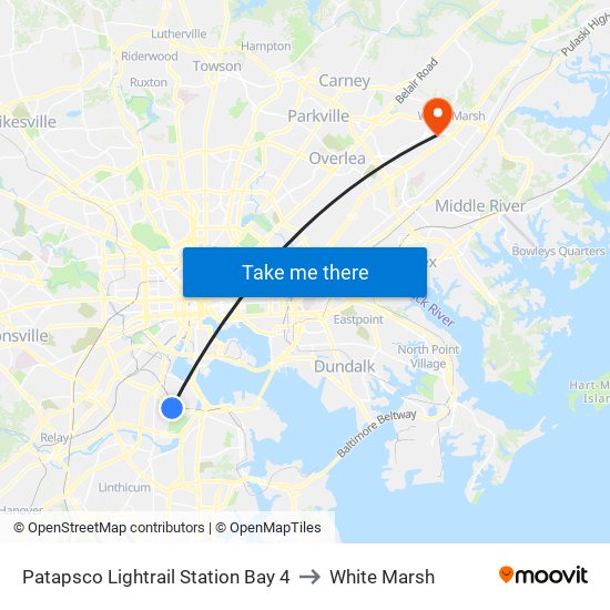 Patapsco Lightrail Station Bay 4 to White Marsh map