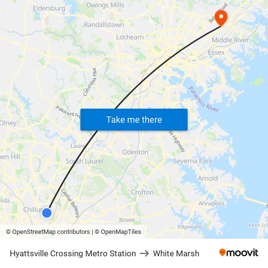 Hyattsville Crossing Metro Station to White Marsh map