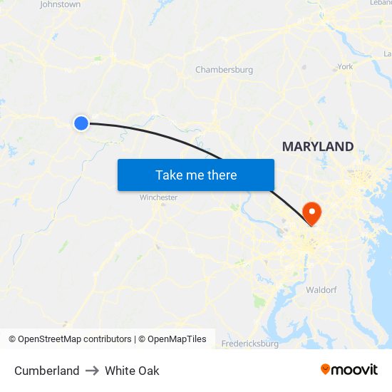 Cumberland to White Oak map