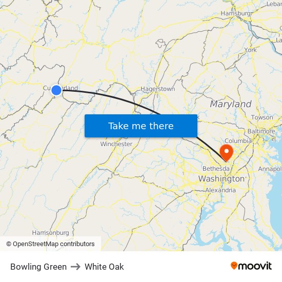 Bowling Green to White Oak map