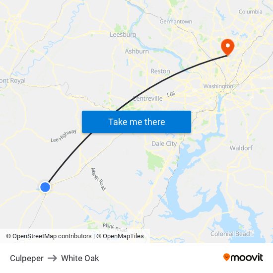 Culpeper to White Oak map