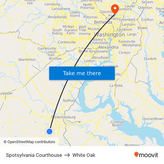 Spotsylvania Courthouse to White Oak map