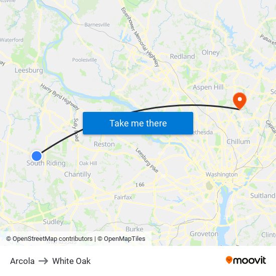 Arcola to White Oak map