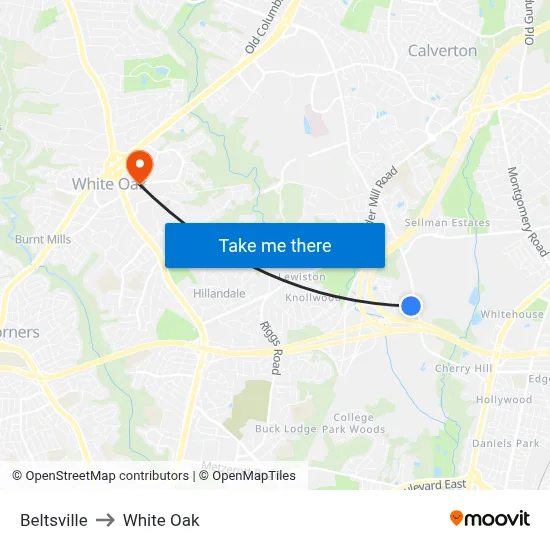 Beltsville to White Oak map