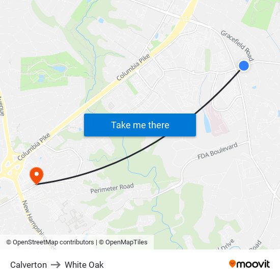 Calverton to White Oak map