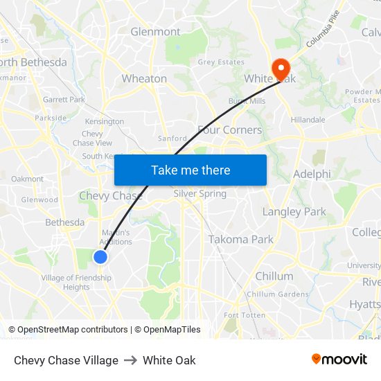 Chevy Chase Village to White Oak map