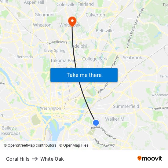 Coral Hills to White Oak map