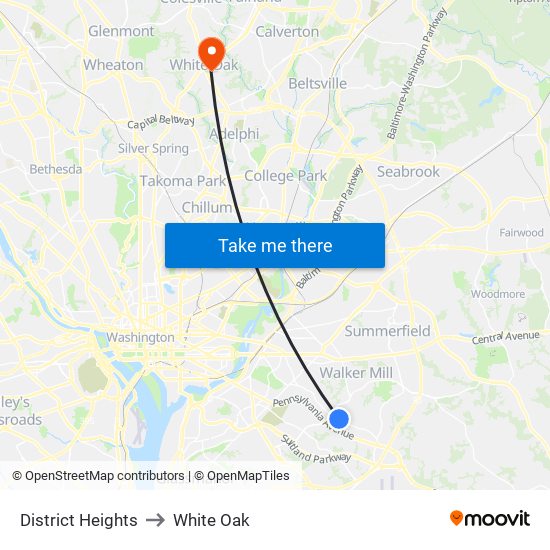 District Heights to White Oak map