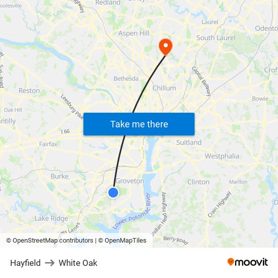 Hayfield to White Oak map