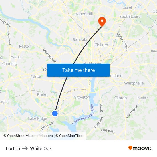 Lorton to White Oak map