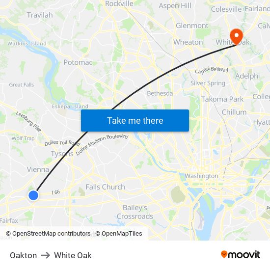 Oakton to White Oak map