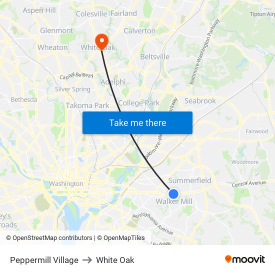 Peppermill Village to White Oak map