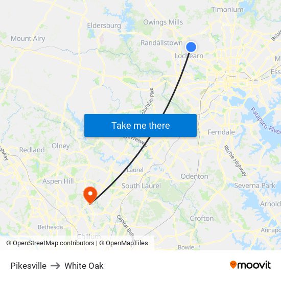 Pikesville to White Oak map