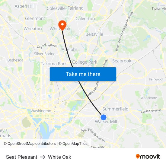 Seat Pleasant to White Oak map