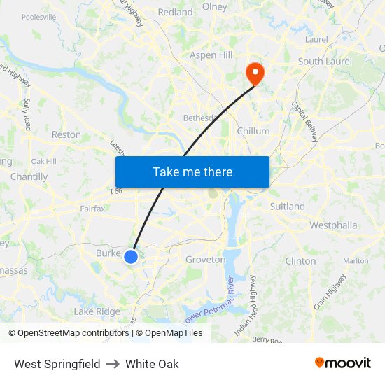 West Springfield to White Oak map