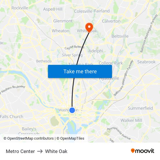 Metro Center to White Oak map