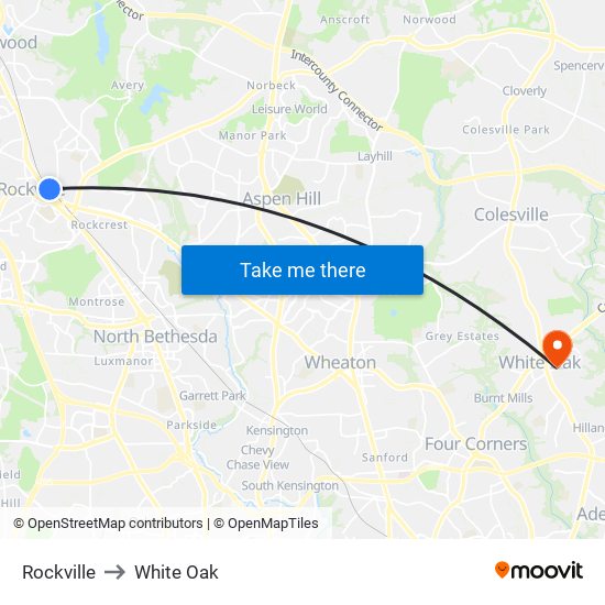 Rockville to White Oak map