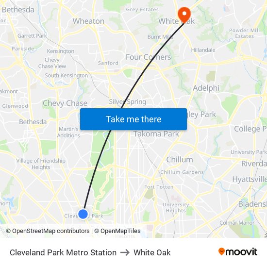 Cleveland Park Metro Station to White Oak map