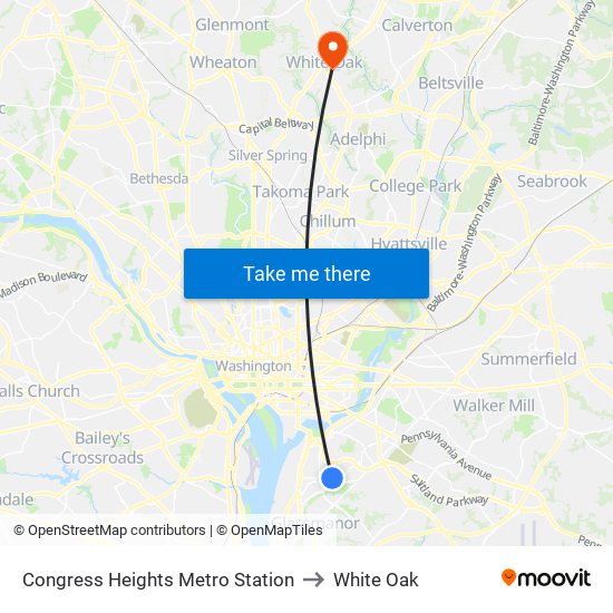 Congress Heights Metro Station to White Oak map