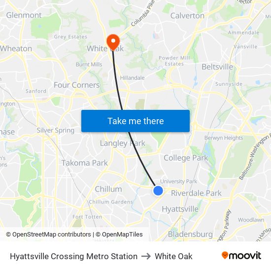 Hyattsville Crossing Metro Station to White Oak map