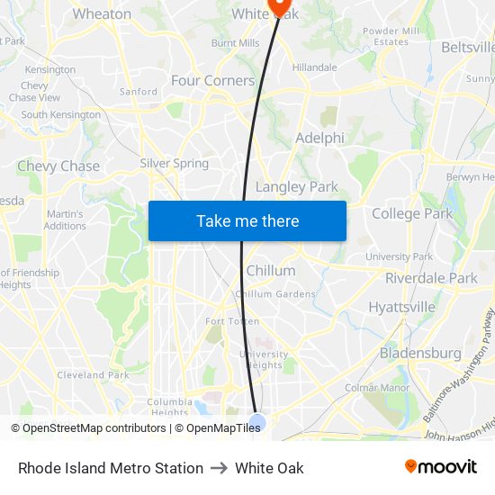 Rhode Island Metro Station to White Oak map