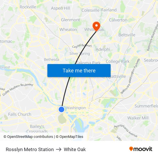 Rosslyn Metro Station to White Oak map