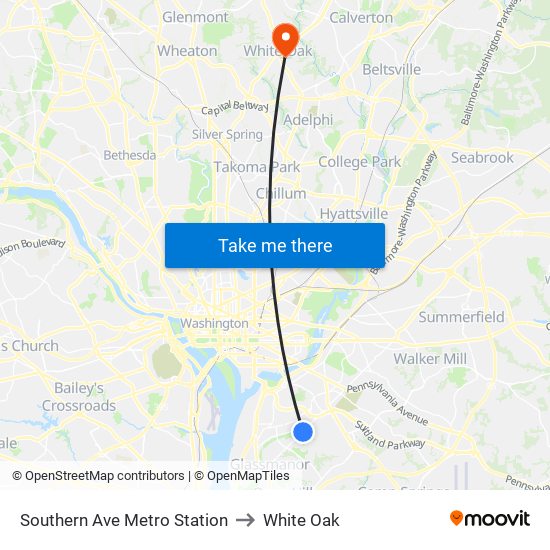 Southern Ave Metro Station to White Oak map