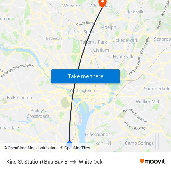 King St Station+Bus Bay B to White Oak map